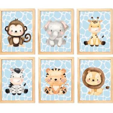 Imagem de Quadro Infantil Safari 6 Un A4 Vidro E Pendurador - SHOPPINGNET