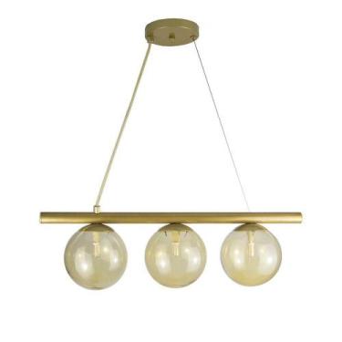 Imagem de Lustre Pendente Figo Ouro - 3 Globos Esfera De Vidro âmbar - Trybo Des