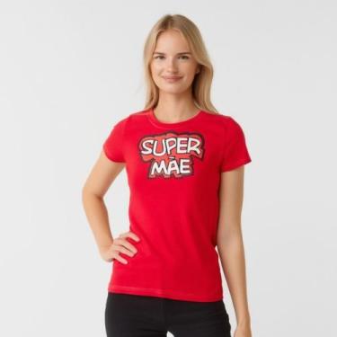 Imagem de Camiseta Feminina 100 Algodão Super Mae Estampada Casual Confortavel P