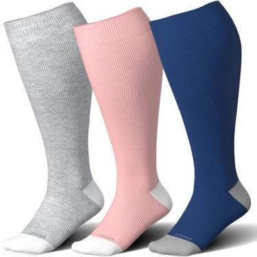 Imagem de Meias de compressão LEVSOX Wide Calf 15-20mmHg para mulheres rosa