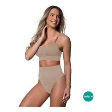 Imagem de Calcinha Selene Redutora Fio Dental Sem Costura Cós Alto, G, Chocolate
