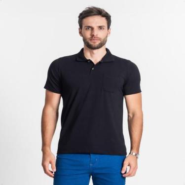 Imagem de Camisa Polo Masculina Com Bolso Cotton Leve Diametro Algodão, Preto, P