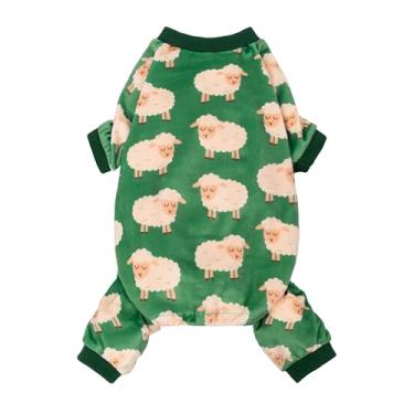Imagem de Fitwarm Pijama engraçado para cães de ovelha, roupas quentes de inverno para cães pequenos, meninos e meninas, macacão aconchegante para animais de estimação com pés, verde, branco, médio