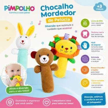 Imagem de Chocalho Mordedor Buzina Bichinho Animais Pelúcia Pimpolho, Amarelo, Ú