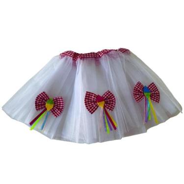Imagem de Saia Junina Infantil Tule 30cm Festa Caipira - DREAMINBOX, Branco