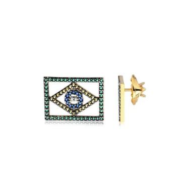 Imagem de Botton Broche Pin Bandeira Do Brasil Banhado A Ouro 18k - Radhau Joias