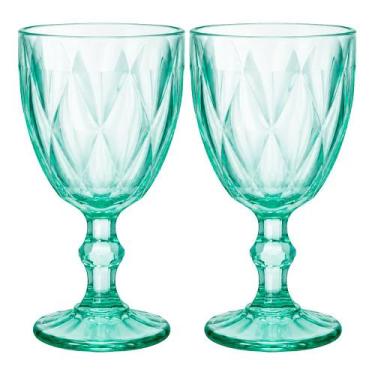 Imagem de Jogo 2 Taça Diamond Verde Claro Vidro Diamante para Vinho Água e Sucos