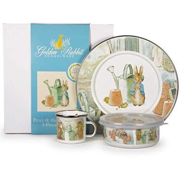 Imagem de Golden Rabbit Enamelware – Conjunto de jantar infantil de 3 peças (Peter e o regador)