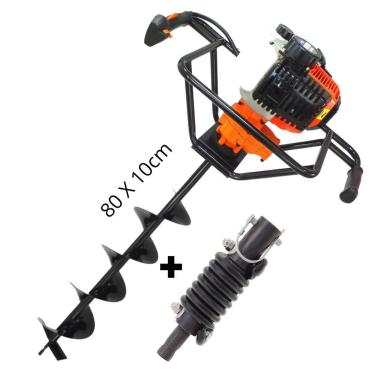 Imagem de Perfurador de Solo Vulcan VPS520 á Gasolina 2 Tempos 52cc 2,5hp Robusto, Potente e Econômico com Broca 80x10cm + Amortecedor Para Broca Kawashima