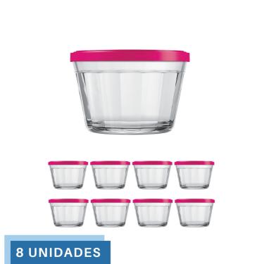 Imagem de 8 Tigela Vidro Americano Tampa Plastica Sortida 150ml Nadir