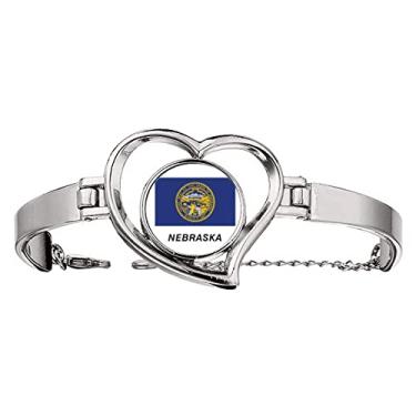 Imagem de N/A N/A Bracelete com contorno da bandeira do estado americano Nebraska coração joia pulseira de arame, medium, metal
