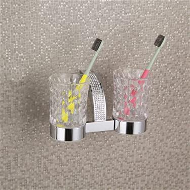 Imagem de Conjunto de ferragens para banheiro de cristal Robe Gancho Toalheiro Rack Bar Prateleira Suporte para Escova de Dentes Acessórios para Banheiro Ouro/Cromo, Copos Duplos Cromados