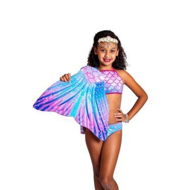 Fantasia Sereia Cauda Conjunto 3 Pcs Biquíni Infantil Menina