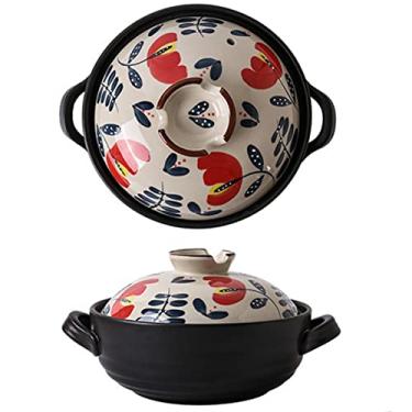 Imagem de Caçarola de cerâmica com tampa, panela de sopa de estilo chinês resistente a altas temperaturas panela de saúde para casa, panelas de cerâmica para cozinha e jantar, C, 1,5L