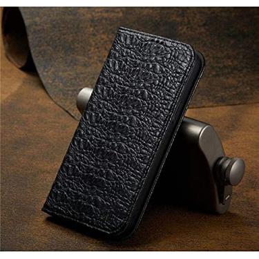Imagem de HAODEE Carteira de capa de telefone fólio de couro, para Apple iPhone SE 2022 (3ª geração) 4,7 polegadas padrão crocodilo capa flip coldre [suporte] [porta-cartões] (cor: preto)