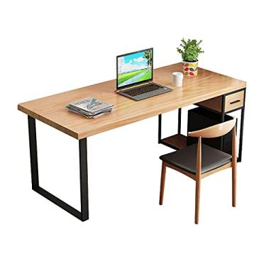 Imagem de TOMYEUS Mesa de computador de estudo moderno estilo minimalista mesa de pinheiro escritório em casa mesa PC laptop mesa com gavetas e armário principal escrivaninha estável estação de trabalho escritório em casa escrivaninha
