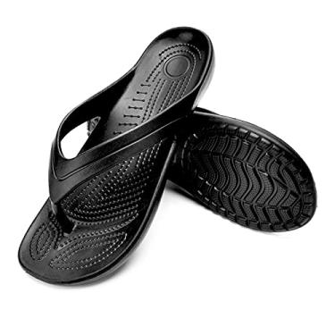 Imagem de Temi Chinelo feminino, macio, leve, antiderrapante, casual, para chuveiro, praia, piscina, banheiro, sapatos rasos, Preto, 37