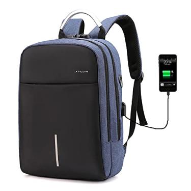 Imagem de Mochila para laptop de negócios à prova d'água mochila para computador 15,6 polegadas bolsa de carregamento USB casual oxford pano anti-roubo, azul, 42 * 28 * 15 cm