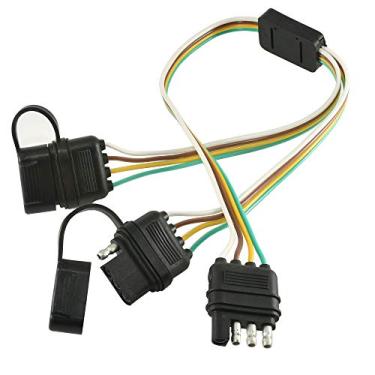 Imagem de Oyviny Adaptador de plugue Y -Splitter plano de 4 pinos com extensão de reboque de 44,5 cm Adaptador plug and play para barra de luz LED e reboque luzes isolantes com capa contra poeira