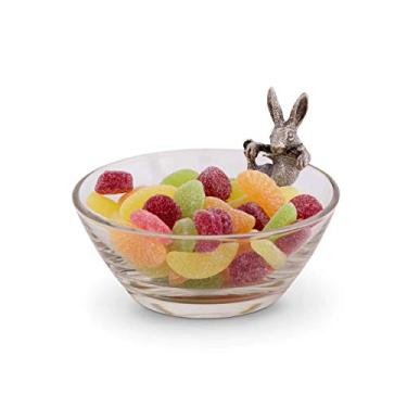 Imagem de Vagabond House Glass Dip Bowl with Pewter Climbing Bunny 13cm Diameter 8.9cm Tall