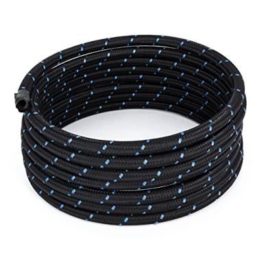 Imagem de 6 pés -6AN AN6 3/8" mangueira de linha de combustível trançada aço inoxidável óleo gás, cabo de mangueira de combustível, preto e azul