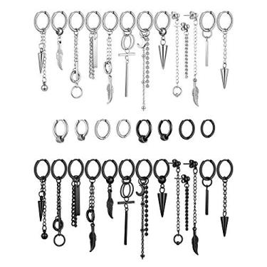 Imagem de 34 peças de brincos de argola articulada de aço inoxidável com argola de piercing e brincos de argola com corrente longa penugem penugem