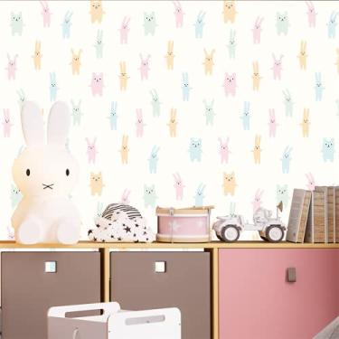 Imagem de Papel de Parede Infantil Ursinhos e Coelhinhos
