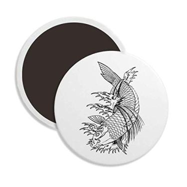 Imagem de Decoração de ímã de geladeira de cerâmica redonda de peixe chinês tradição de natação