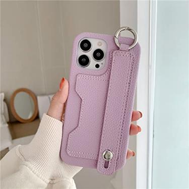 Imagem de Carteira de couro de luxo com alça de pulso para iphone 11 12 13 14 14pro 13pro max mini x xr xs 7 8plus escudo protetor, lavanda, para iphone 7plus 8plus