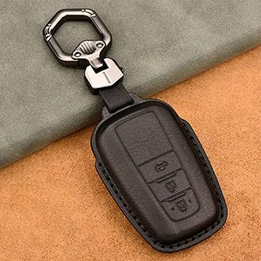 Imagem de YJADHU Capa de couro para chave de carro, apto para Toyota Camry Prius Corolla C-HR CHR RAV4 Avalon Land Cruiser Prado 2018 2019 2020, preto B