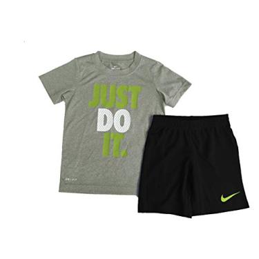 Imagem de Conjunto de duas peças de camiseta e short de manga curta Dri-Fit para meninos da Nike (infantil), Dark Grey Heather(86c184-gk6)/Black, 3T
