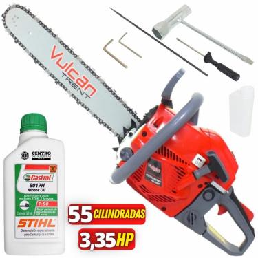 Imagem de Motosserra Profissional Vulcan VSL550P 2 Tempos á Combustão 55CC 3,35HP Com Sabre 18 polegadas e Arranque de Mola Retrátil  + Óleo 2T Castrol Sthil