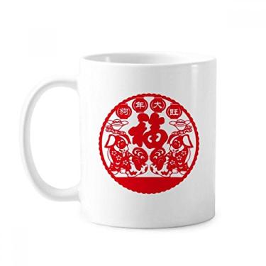Imagem de Caneca chinesa de corte de papel para cachorro de cerâmica para café e porcelana