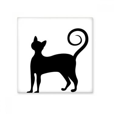 Imagem de Black Cat Mewing Elegante Animal Outline Azulejo de cerâmica brilhante Decalque de tijolos vitrificados