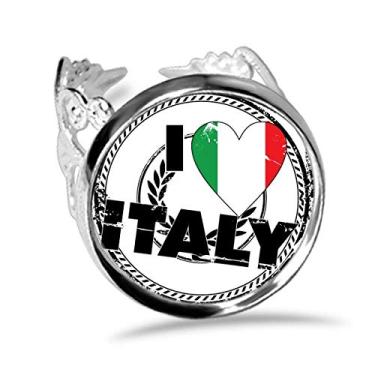 Imagem de DIYthinker I Love Italy Palavra Bandeira Love Coração Padrão Anel Ajustável Amor Casamento Noivado
