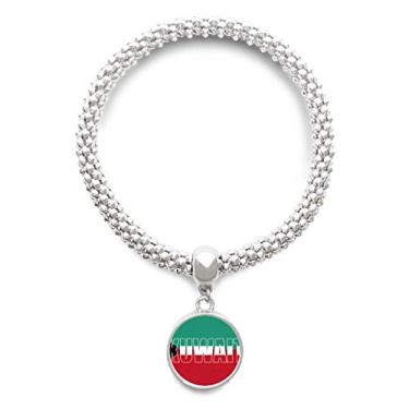 Imagem de DIYthinker Pulseira de prata com pingente redondo e nome da bandeira do Kuwait