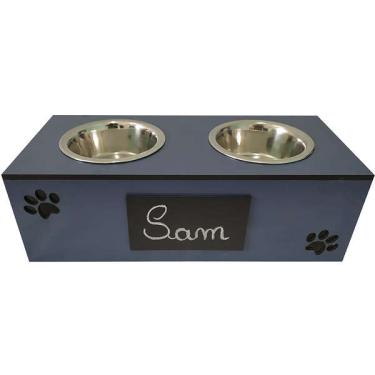 Imagem de Comedouro Lousa Duplo Azul para Cães e Gatos - Tam. G