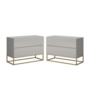 Imagem de Kit Mesas de Cabeceira Off white/Dourado Estilo Industrial com Pés De Ferro