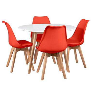 Imagem de Loft7, Mesa redonda 100 cm branco + 4 cadeiras Leda vermelho