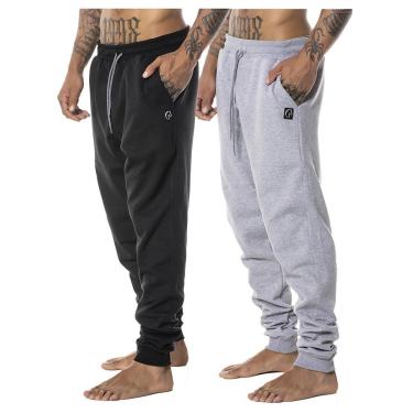 Imagem de Kit 2 Calças Moletom Jogger Cargo com Bolsos Essentials Sport-Masculino