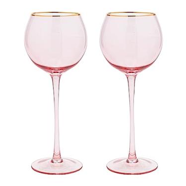 Imagem de Vikko Taças de vinho, 500 ml, taça de vinho rosa com borda dourada, conjunto de 2 taças de vinho com haste para vinho tinto e branco, taças de vinho coloridas, taças para vinho