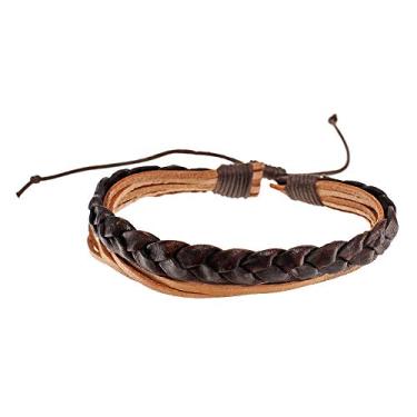 Imagem de West Coast Pulseiras de couro Paracord – Couro genuíno em uma variedade de estilos – Ajustável – Ideal para camadas de peças da moda (Combo pulseira, marrom claro)