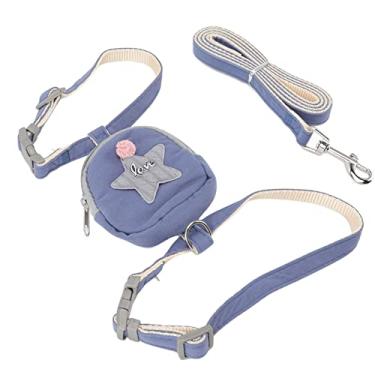 Imagem de Asixxsix Peitoral e guia para gatos com mochila, ajustável, à prova de fuga, respirável, colete para gatos com bolsa, confortável, fofo, coleira para gatinhos, filhotes de cachorro e coelho (P-azul)