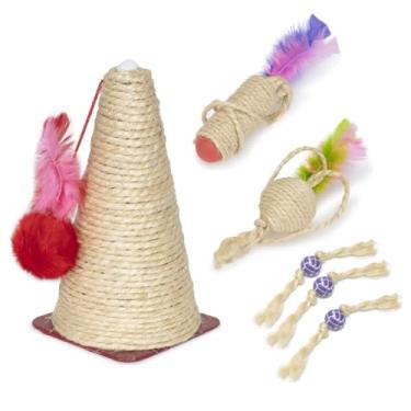 Imagem de KIT Sisal para Gatos Arranhador Bola Chocalho Bolinha Penas