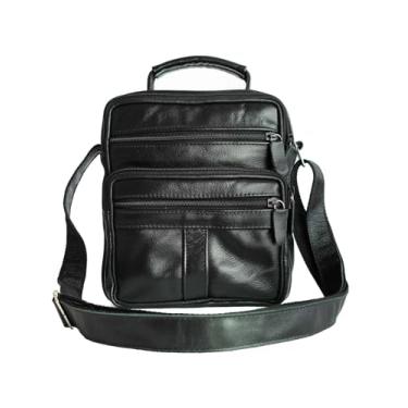 Imagem de Bolsa Transversal Masculina e Feminina Tiracolo Couro Bovino Legítimo Shoulder Bag 014 (preta)