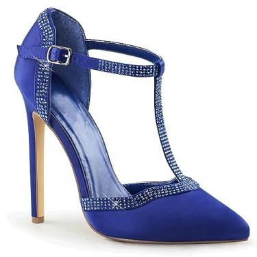 Imagem de Sapatos de salto alto preto 13 cm couro envernizado bico fino vestido sapatos-azul||41