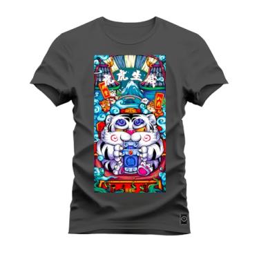 Imagem de Camiseta Plus Size Unissex Algodão Estampada Premium Confortável Mandala Animal Grafite G2