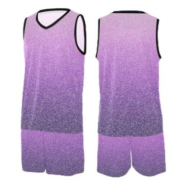 Imagem de CHIFIGNO Camiseta de treino de basquete com escamas de sereia azul-petróleo, camiseta de basquete juvenil PP-3GG, Glitter rosa e roxo, XXG