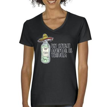 Imagem de Camiseta feminina My Spirit Animal is Tequila gola V Cinco de Mayo Drinking Tee, Preto, XXG