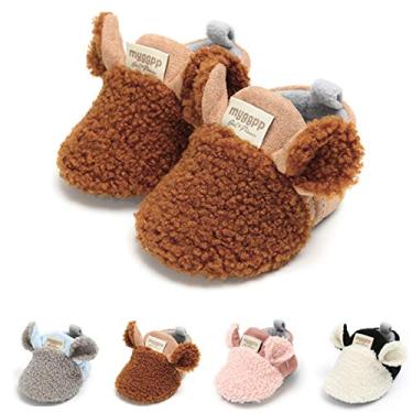 Imagem de Pantufas infantis para meninos e meninas aconchegantes botas de lã macias com calcinha quente e desenho animado sapatos para recém-nascidos, A-brown, 0-6 Months Infant